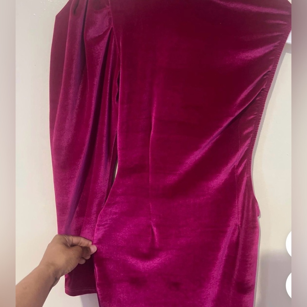 Velvet One-Shoulder Dress in Deep Fuchsia